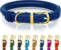 OOPSDOGGY Reflective Rolled Leather Dog Collar Adjustable Soft Padded Pet Collar for Small Medium Large Breed Dogs (Blue, L, 14"-18")