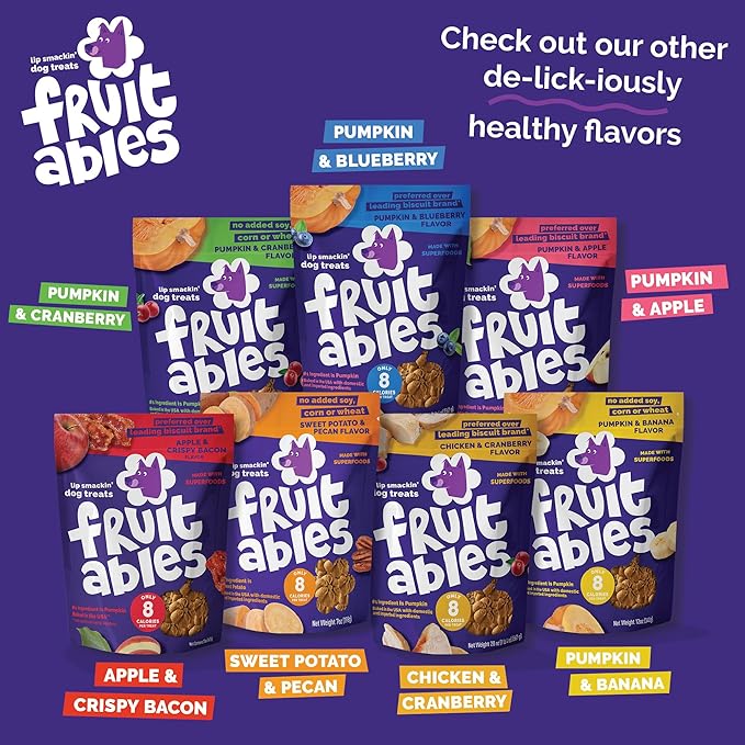 Fruitables Baked Dog Treats, Healthy Pumpkin Treat for Dogs, Low Calorie & Delicious, No Wheat, Corn or Soy, Made in the USA, Pumpkin and Blueberry Flavor, 12oz