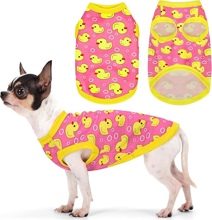 Adorable Yellow Duck Dog Shirt: Lightweight Polyester Cartoon Puppy Vest, Small Medium & Large Dog T-Shirt, Summer Pet Clothes, Cute Dog Apparel, Breathable Dog Tank Top Pink 4XL