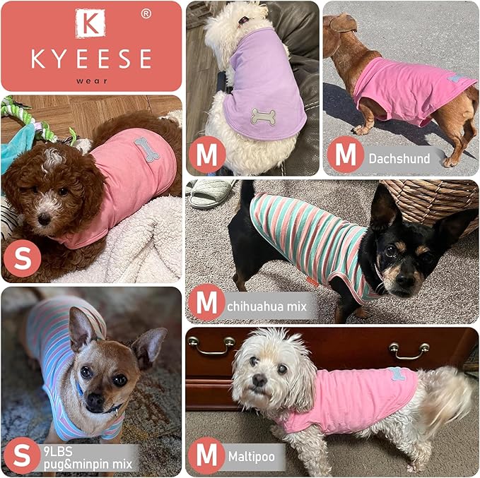 KYEESE 2Pack Dog Shirts Striped T Shirt Soft Tee for Small Dogs Cotton Tank Top Lightweight Sleeveless Vest Dog Clothes, Small,Green+Striped