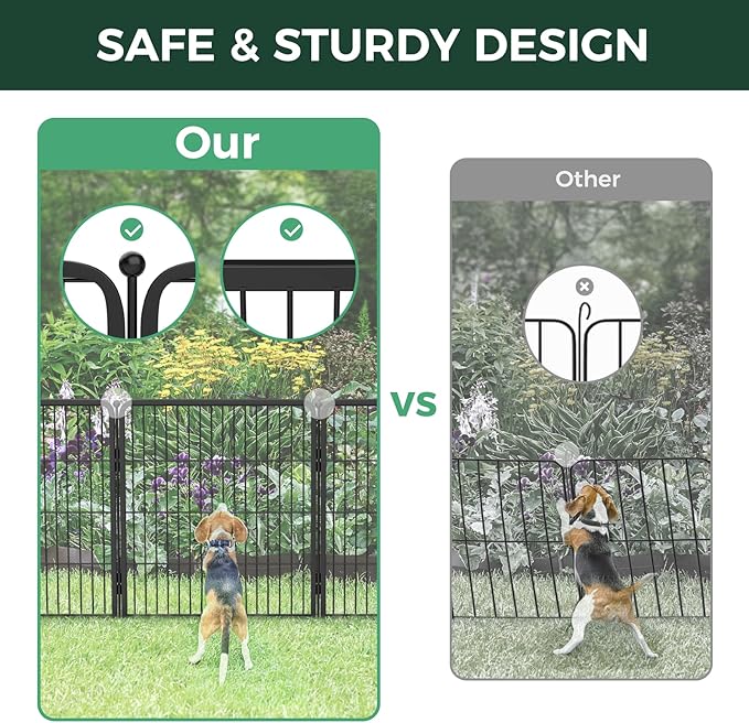 FXW Garden Fence Outdoor for The Yard – 40in(H) x 13.6ft(L) Heavy Duty Metal Animal Barrier for Dog and Rabbit, Decorative Dog Fence, 6 Panels, Black