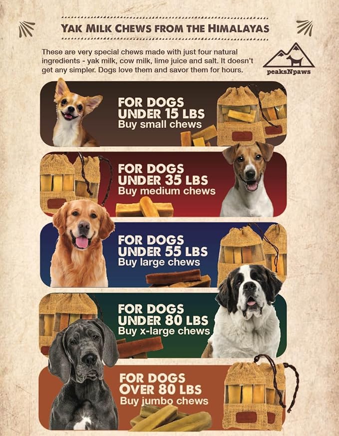 peaksNpaws Himalayan Dog Chews, High Protein Yak Cheese, Lactose Free, Natural Dog Treat, Long Lasting Chew Stick for Aggressive Chewers Over 80 lbs, 3 Jumbo Sticks, 100% Eco-Friendly Packaging