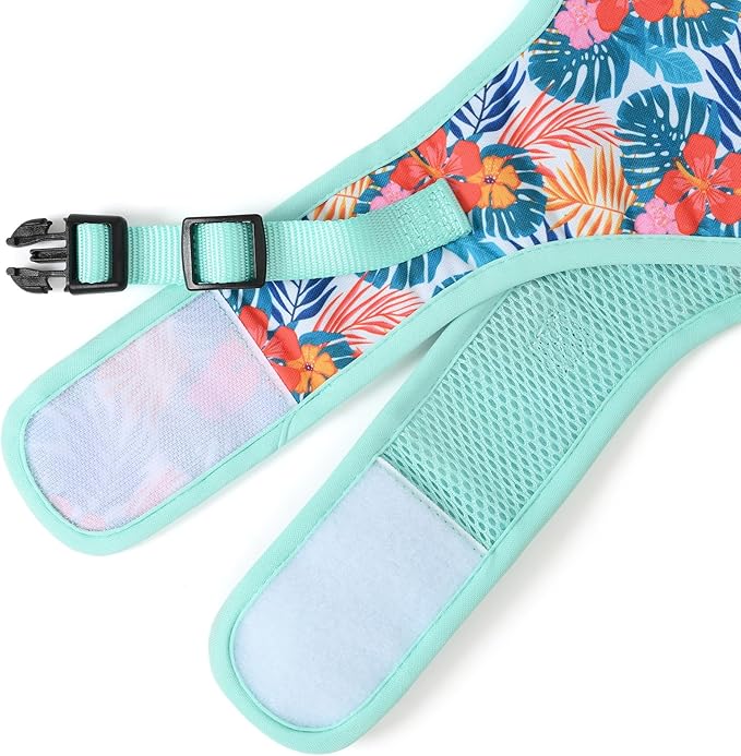 Mile High Life Dog Harness, Air Mesh Floral Vest Harness for 20 lbs Small Dogs & Cats, Easy Get on Adjustable Easy Closures Both Neck and Chest(Green Flower, M Chest 18"-20")