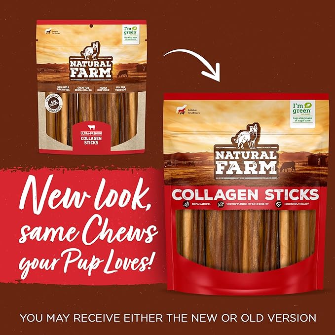 Natural Farm Bully Sticks Stuffed Collagen Sticks for Dogs (6 Inch, 5-Pack), Rawhide-Free Collagen, Natural Dog Chews, Long Lasting, for Small, Medium and Large Dogs, Great Rawhide Alternative