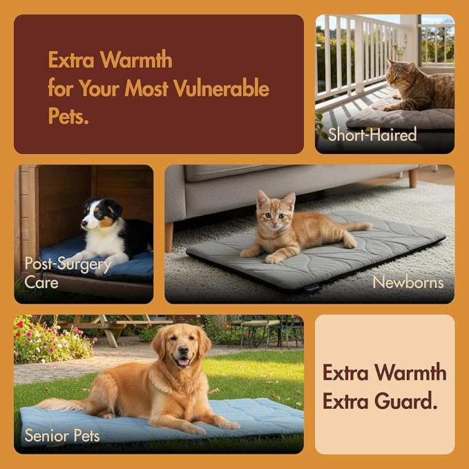 Dog Heating Pad (31"x20") - Waterproof Electric Heated Mat & Pet Bed for Indoor and Outdoor Use, Chew Resistant Cord, Machine Washable Cover with Wheat Pattern Quilting, for Cats and Pets