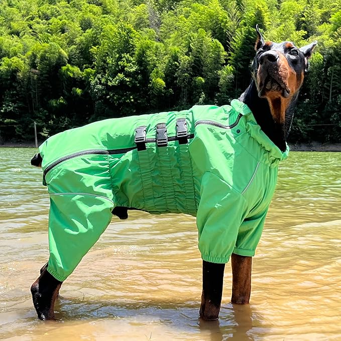 Dogs Waterproof Jacket, Lightweight Waterproof Jacket Reflective Safety Dog Raincoat Windproof Snow-Proof Dog Vest for Small Medium Large Dogs Green XL