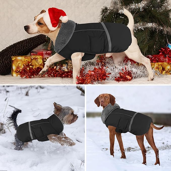 Dogcheer Warm Dog Coat, Waterproof Dog Jacket Christmas Puppy Winter Coat with Buckle, Reflective Adjustable Pet Snow Jacket Turtleneck Fleece Sweater for Small Medium Large Dogs - Black, M