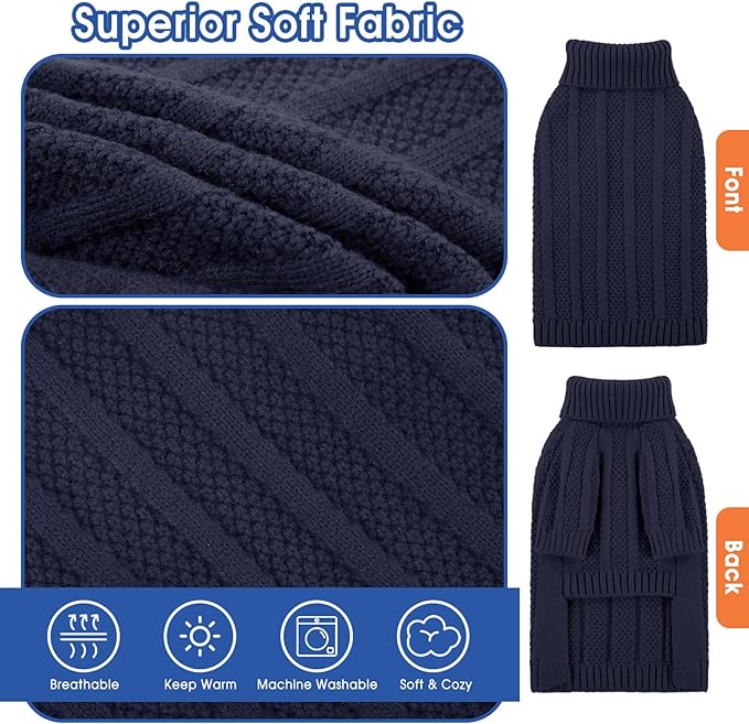 Queenmore XL Dog Sweater,Christmas Dog Sweaters for Extra Large Dogs Girl Boy,Warm Soft Fall Doggy Pullover Clothes,Turtleneck Knitted Pet Winter Apparel for Golden Retriever,Labrador(Dark Navy,XL)
