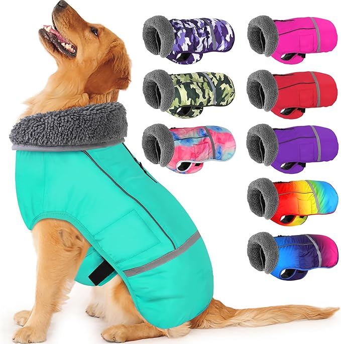 Dogcheer Warm Dog Coat, Waterproof Dog Jacket Christmas Puppy Winter Coat with Buckle, Reflective Adjustable Pet Snow Jacket Turtleneck Fleece Sweater for Small Medium Large Dogs - Pine Green, 3XL