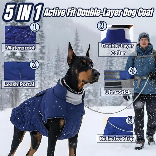 2-Layer Classic Quilted Warmth Dog Winter Coat, Waterproof Outdoor Coats for Small Dogs, Lightweight & Thick Puppy Jacket with Leash Hole, Turtleneck Pet Vest Clothes for Chihuahua Yorkie(Blue, XS)