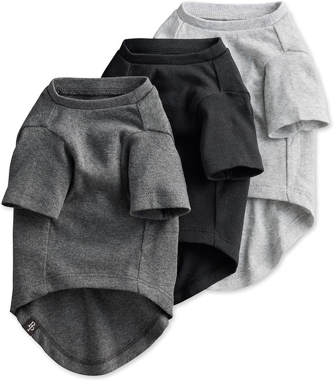 Toby II - The Perfect Tee, 3 Pack Short Sleeve Pet T-Shirt 100% Organic Cotton Tees Clothes for Small, Medium, Large Dogs, Gray Ombre, Small