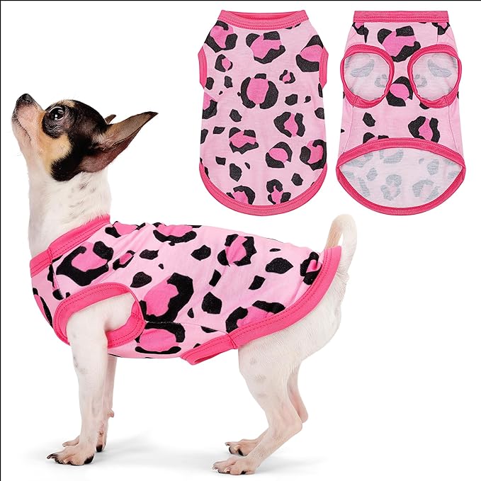 Adorable Pink Leopard Dog Shirt: Lightweight Polyester Cartoon Puppy Vest, Small Medium & Large Dog T-Shirt, Summer Pet Clothes, Cute Dog Apparel, Breathable Dog Tank Top XXL