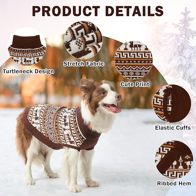 SCENEREAL Turtleneck Dog Sweater for Small Medium Large Dogs Girls Boys, Knit Pet Pullover Puppy Clothes Cold Weather Coats, Holiday Outfits Sweatshirt for Christmas, Khaki L