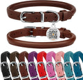 BRONZEDOG Rolled Leather Dog Collar for Small Medium Large Dogs with QR ID Tag (S: 12-14 Inch, Chocolate Brown)