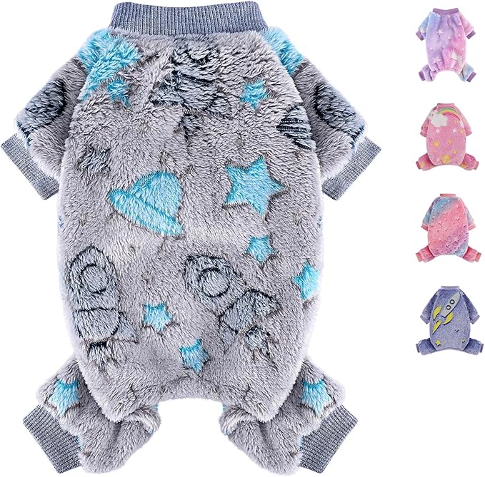 Fleece Dog Pajamas Boy, Fall Winter Pjs Cute Extra Small Puppy Clothes, 4 Legs Dog Sweater Jumpsuit, Soft Stretchy Doggie Onesies Pet Apparel Outfits for Chihuahua Yorkie Cat, XXXS