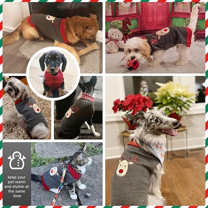 PETCARE Reindeer Christmas Dog Sweater Gray Cat Sweater Vest Cartoon Elk Pet Holiday Dog Clothes Puppy Sweaters for Small Medium Large Dogs Cats Fall Winter Outfits Xmas Dogs Costume,Medium