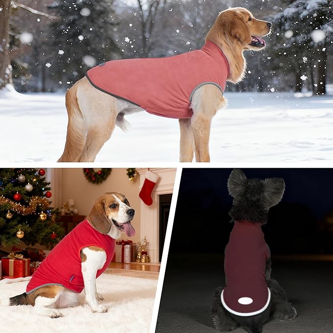 cyeollo 2 Pack Dog Sweater, Warm Fleece Dogs Vest Pullover Doggie Sweatshirt Soft Dog Jacket Reflective Stretchy Pet Clothes Cold Weather Coats for Medium to Large Dogs Boy & Girl, Red & Fuschia XXL