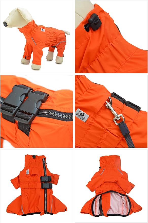 Dogs Waterproof Jacket, Lightweight Waterproof Jacket Reflective Safety Dog Raincoat Windproof Snow-Proof Dog Vest for Small Medium Large Dogs Orange L