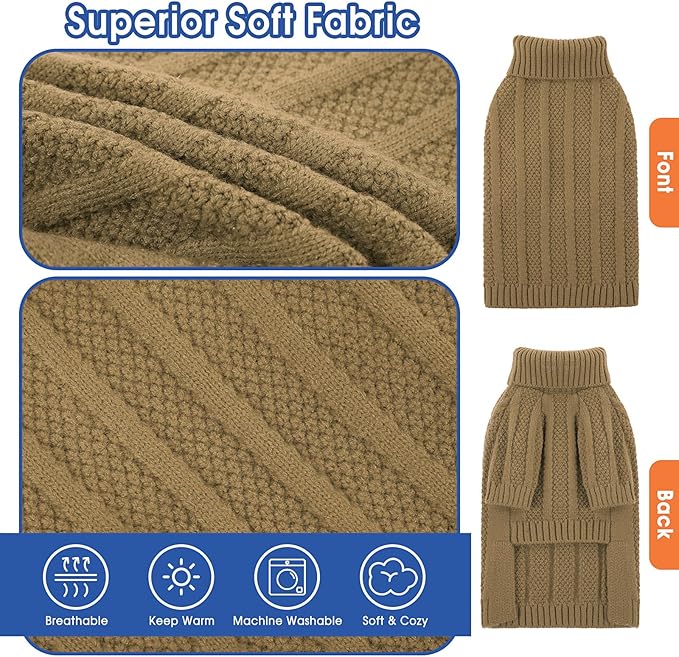Queenmore Dog Sweaters for Medium Dogs Girls Boys,Soft Dog Sweater Christmas,Turtleneck Pullover Pet Sweaters Knitwear Outfit for Holiday,Knitted Soft Thick Warm Sweater for Bulldog,Dachshund(Camel,M)