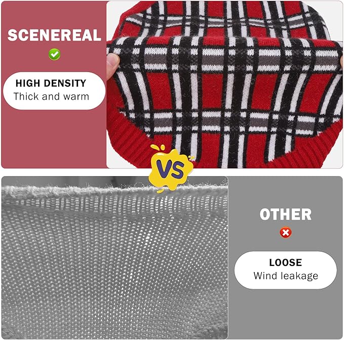 SCENEREAL Turtleneck Dog Sweater for Small Medium Large Dogs Girls Boys, Christmas Plaid Pullover Puppy Sweatershirt, Dogs Cold Weather Outfit Clothes, Ideal Gift for Pet in New Year, Red Plaid L
