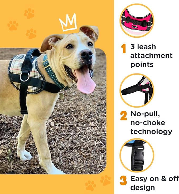 Bark Appeal Green Camo No-Pull Dog Harness for Medium to Large Sized Pets – Adjustable, Reflective Vest with 3 Leash Clips for Added Control, Easy Walks & Training – Large