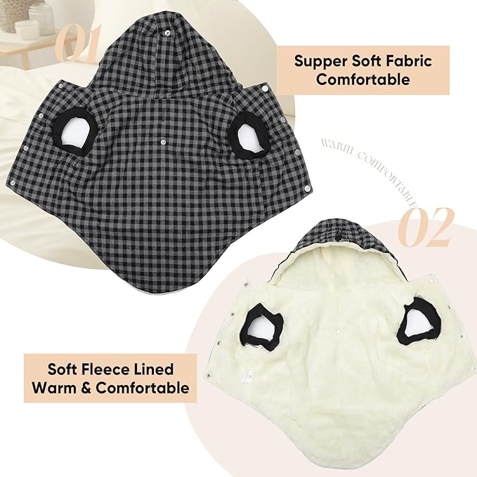 Fleece Lining Dog Hoodie for Medium Dogs Extra Warm Plaid Sweater with Drawstring Hooded Coats in Winter Doggie Jacket,Black XL