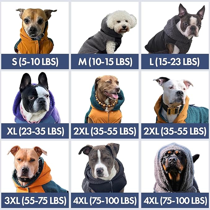 Spark Paws Reversible Dog Sweater, Sherpa Vest with Warm Fleece Lining, Warm Coat for Winter, Suitable for Small Medium, Large, XL XXL Dogs - Purple and Navy Blue - L