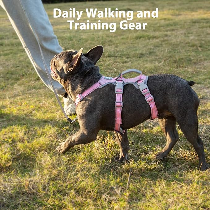 Huntboo Escape Proof Dog Harness, Escape Artist Harness, Fully Reflective Harness with Padded Handle, Breathable,Durable, Adjustable Vest for Medium Dogs Walking, Training, and Running Gear (Pink,M)