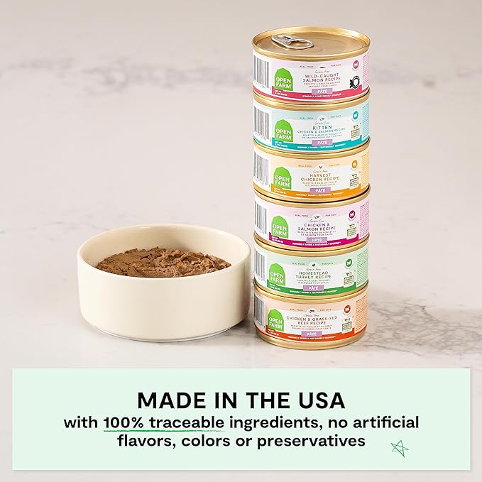 Open Farm Canned Cat Food, Pate for Complete & Balanced Nutrition, Grain Free and Legume-Free Wet Cat Food, Harvest Chicken Recipe, 2.8oz Cans (Case of 18)