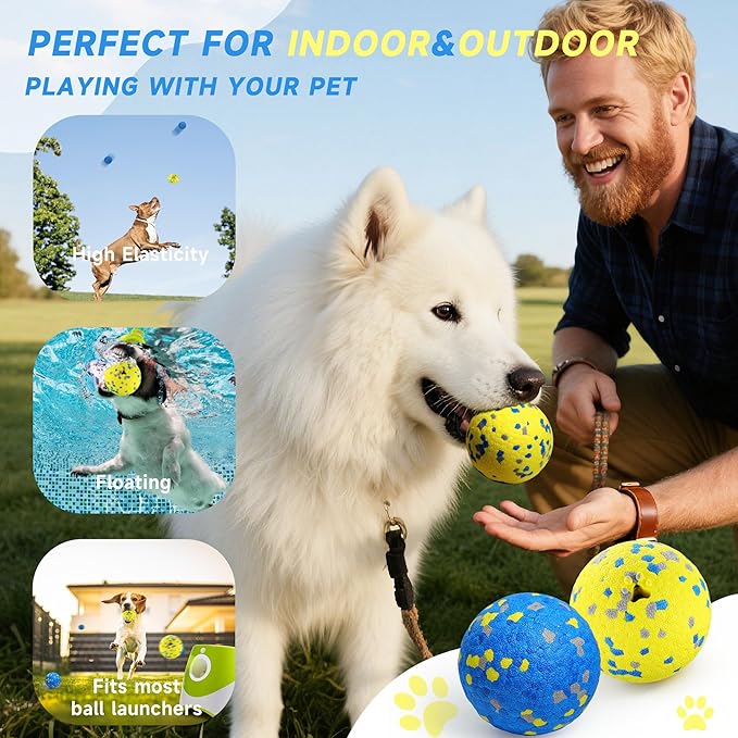 3PCS Dog Balls, Indestructible Dog Toys with Bell, Tennis Balls for Aggressive Chewers, Dog Teething Chew Toys for Small/Medium/Large Breeds(3 Inch)