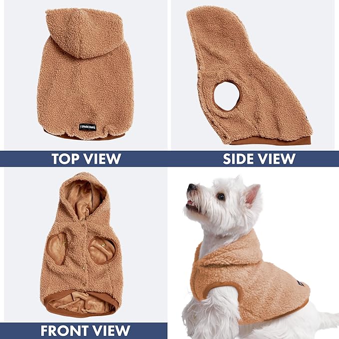 Spark Paws Teddy Dog Sweater, Sherpa Vest with Warm Fleece Lining, Winter Coat Suitable for Small Medium Large XL XXL Breeds - Brown - L