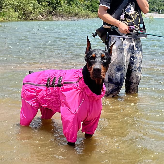Dogs Waterproof Jacket, Lightweight Waterproof Jacket Reflective Safety Dog Raincoat Windproof Snow-Proof Dog Vest for Small Medium Large Dogs Rosered 5XL