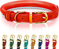 OOPSDOGGY Reflective Rolled Leather Dog Collar Adjustable Soft Padded Pet Collar for Small Medium Large Breed Dogs (Red, XXS, 7"-9")