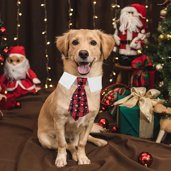 ADOGGYGO Christmas Dog Necktie Pet Tuxedo Christmas Dog Neck Tie Collar with Red Plaid Tie for Small Medium Large Dogs Pets (Medium, Red & Black)