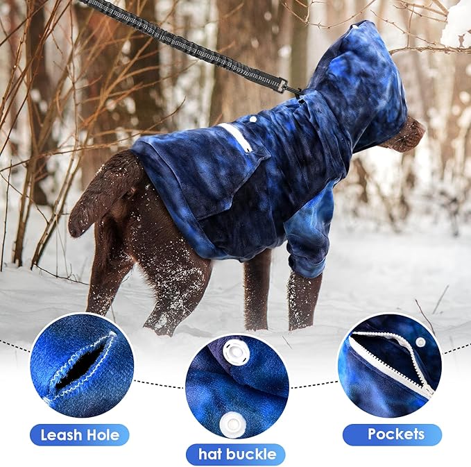 SlowTon Dog Hoodie Tie Dye - Warm Dog Sweater Hoodies with Pocket, Fall Winter Dogs Coat Jacket Pet Outfit Puppy Hooded Sweatshirt Clothes for Small Medium Large Dogs Boy Girl (Blue, M)