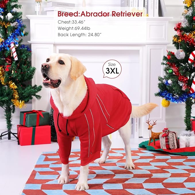 ASENKU Cozy Dog Hoodie，Soft Sweater with Adjustable Hood, Back Pocket and Leash Access Hole，Warm Reflective Sweatshirt for Cold Weather（Red，2XL