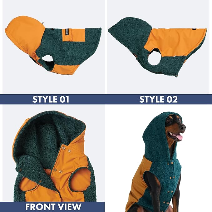 Spark Paws Reversible Dog Sweater, Sherpa Vest with Warm Fleece Lining, Warm Coat for Winter, Suitable for Small Medium, Large, XL XXL Dogs - Orange and Green - M