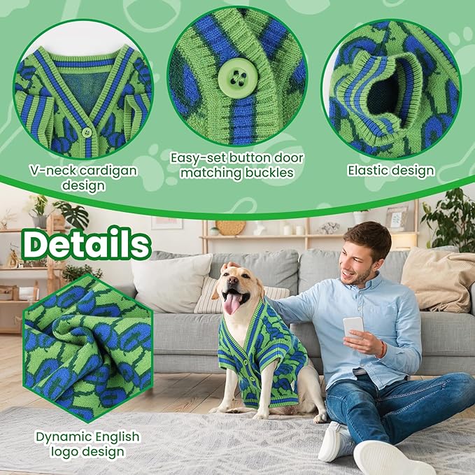 Pet Sweaters for Dogs Boys and Girls, Dynamic Letter Patterned Dog Sweater,Dog Cardigan,Pet Clothes,Pet Knitted Clothing,Fit for Different Seasons and Kinds of Dogs (Green 3XL)