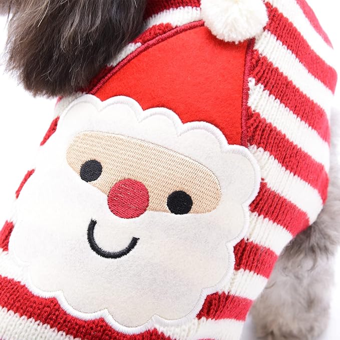 PETCARE Santa Dog Sweater Christmas Funny Cute Red Striped Cat Sweater Vest Pet Holiday Dog Clothes Puppy Sweaters for Small Medium Large Dogs Cats Fall Winter Outfits Xmas Dogs Costume,X-Small