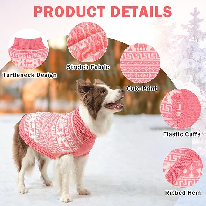 SCENEREAL Turtleneck Dog Sweater for Small Medium Large Dogs Girls Boys, Knit Pet Pullover Puppy Clothes Cold Weather Coats, Holiday Outfits Sweatshirt for Christmas, Pink M