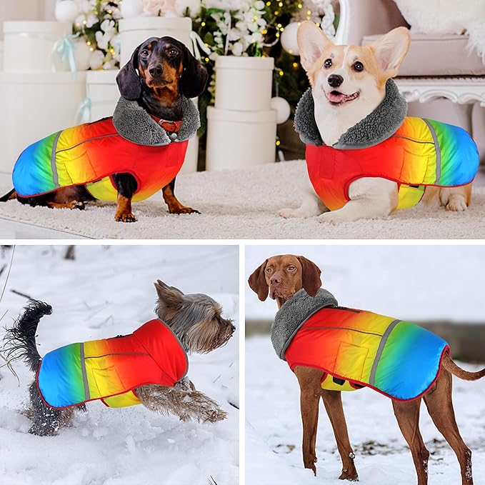 Dogcheer Warm Dog Coat, Waterproof Dog Winter Jacket Christmas Puppy Cold Weather Coats with Buckle, Reflective Adjustable Pet Snow Jacket for Small Medium Large Dogs - Gradient Red-Yellow, 3XL