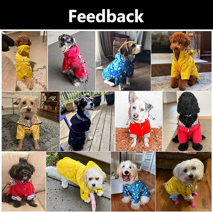 Dog Zip Up Raincoat with Reflective, Rain/Water Resistant, Adjustable Drawstring, Removable Hood, Raincoats with Legs 8lbs to 80lbs Available - Red - Small