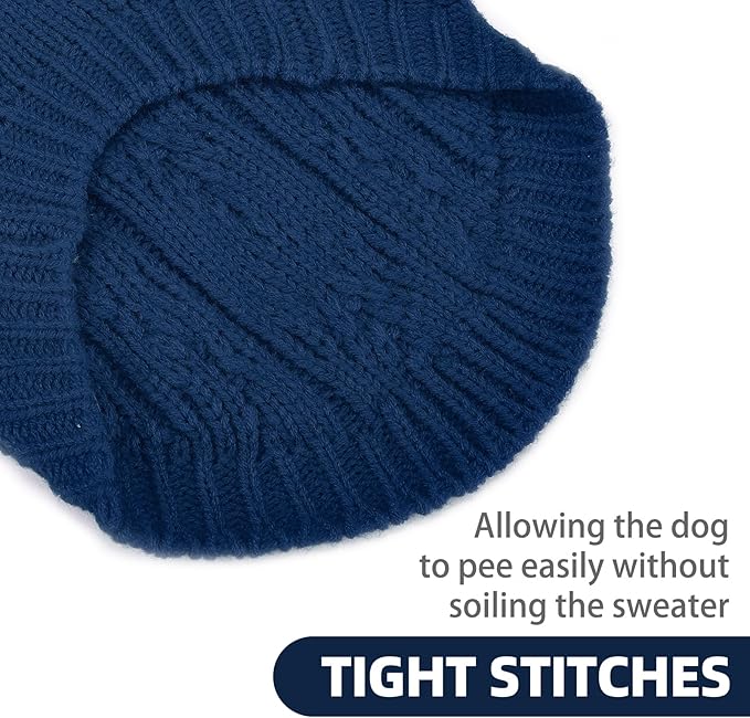 PUPTECK Dog Sweater, Turtleneck Warm Knitted Pullover Coat, Thick Cable Knitwear Clothes in Winter, Pet Apparel Outfits for Small Medium Dogs, for Cold Weather Indoor & Outdoor, Deep Blue M