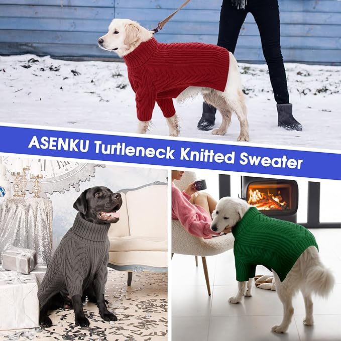 ASENKU Extra-Large Dog Sweater, Dog Sweaters for Extra Large Dogs, Pet Sweatshirt Apparel Turtleneck Pullover Winter for Doberman, Great Dane (Red, 4XL)