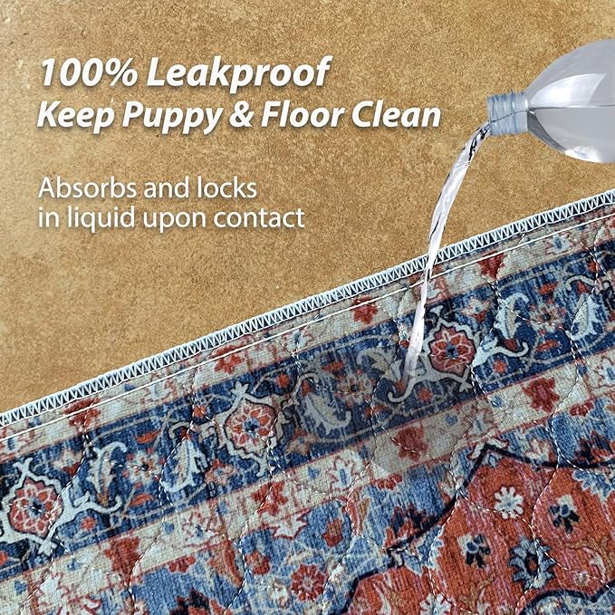 nunubaby Washable Pee Pads for Dogs, Stylish, Non-Slip and Leak-Proof Pee Pads. Reusable Potty Pads for Dogs for Crates and Floors.(Red/Floral, 72" x72")