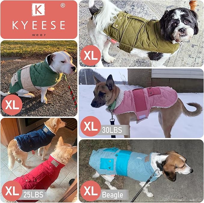 KYEESE Dog Coat Soft Pet Sweater for Cold Weather Windproof Dog Coats for Small Dogs Waterproof Dogs Jacket with Fleece Lined Warm Pet Winter Puffer Coat with Leash Hole Thick Cat Clothes with Pocket
