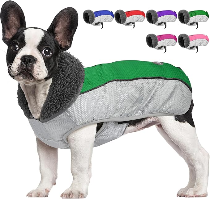 Dog Coat, Waterproof Ripstop Dog Winter Jacket with Leash Hole, Reflective Adjustable Warm Pet Fleece Snow Sweater for Small Medium Large Dogs - Green, 2XL