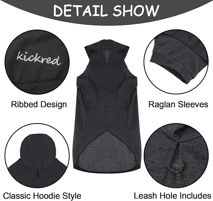 Basic Dog Hoodie Sweatshirts, Pet Clothes Hoodies Sweater with Hat and Leash Hole, Soft Cotton Outfit Coat for Large Medium Small Dogs, Dark Grey (X-Large)
