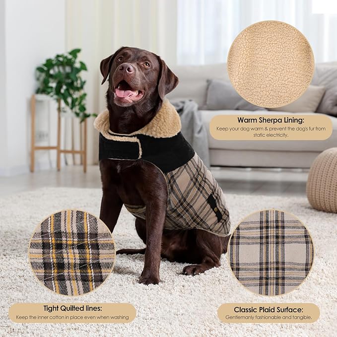 Large Dog Winter Jacket, Pet Warm Windproof Coat Dogs Cold Weather Coats Snow Jacket Pets Clothes, Golden Retriever, Labrador Retriever, Husky, Beige L