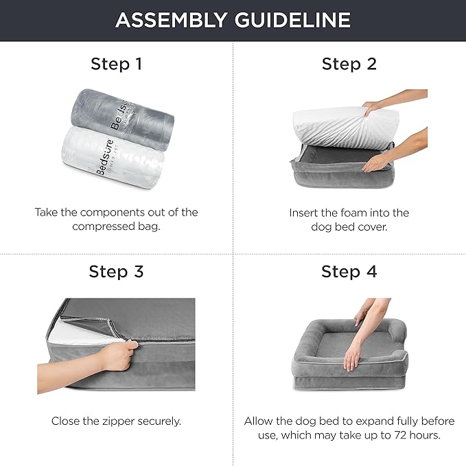 Bedsure L Plus Orthopedic Dog Bed for Large Dogs - Washable Dog Cat Bed Waterproof, L Plus Big Comfort Dogs Couch Sofa with Washable Removable Cover, Pet Bed with Nonskid Bottom, Grey, 38"